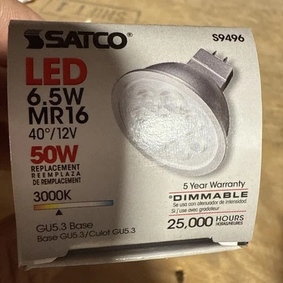Satco LED 12v 6.5w Dimmable Led mR16 3000k Warm White - Image 1 of 3