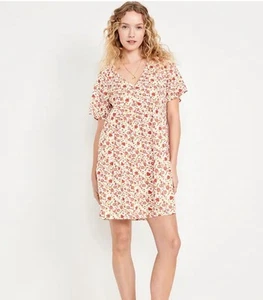 Old Navy Boho Floral Babydoll Dress Large V-Neck Tiered Layers Cottagecore NWT - Picture 1 of 11