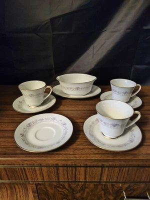 lilac time noritake gravy boat 3 cups 4 saucers 2483 RC sri Lanka 8 Piece Set  - image 1 of 4