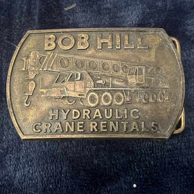 Bob Hill Hydraulic Crane Brass Belt Buckle Advertising USA Construction - Image 1 of 3