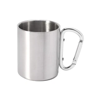 220 Stainless Steel Mountaineering Picnic Cup Carabiner Hook Handle Water Cup - Picture 1 of 8
