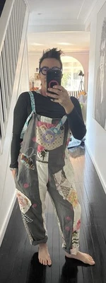 Patchwork Overalls Upcycled With Vintage Textiles, Lace And Embroideries. - image 1 of 4