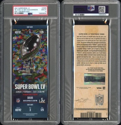 Boleto Super Bowl LV 2021 TB31, KC9 MVP-TOM BRADY AZUL PSA GEMA COMO NUEVO 10-POP Foto 1 de 3
