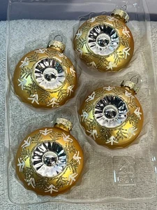 Christmas ornaments set of 4 glass gold with silver indents AA375 - Picture 1 of 5