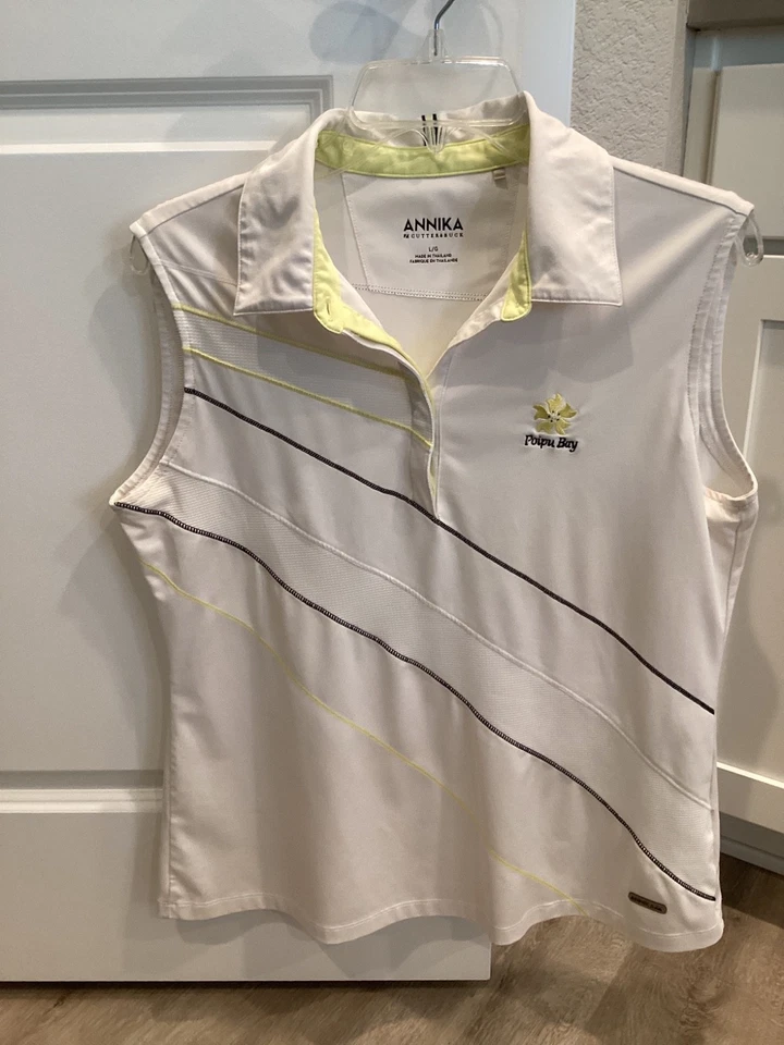 Camisa de golf Annika Cutter & Buck para mujer blanca Polo Top Poipu Bay talla L Foto 1 de 4