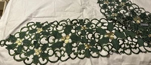 Christmas Cut Out Holly Table Runner/45”x 12” Green & Gold. Holly. New - Picture 1 of 3