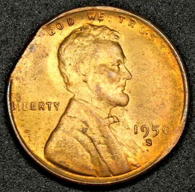 Lincoln Wheat Cent 1950-S Double Clip Error Uncirculated Red Brown Free Shipping - Image 1 of 4