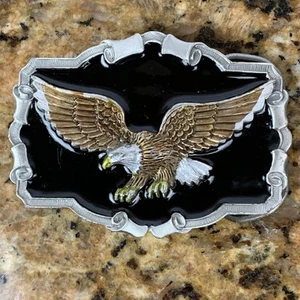 Vintage Great American Enamel & Pewter Bald Eagle Belt Buckle 1983 Very Nice - Picture 1 of 7