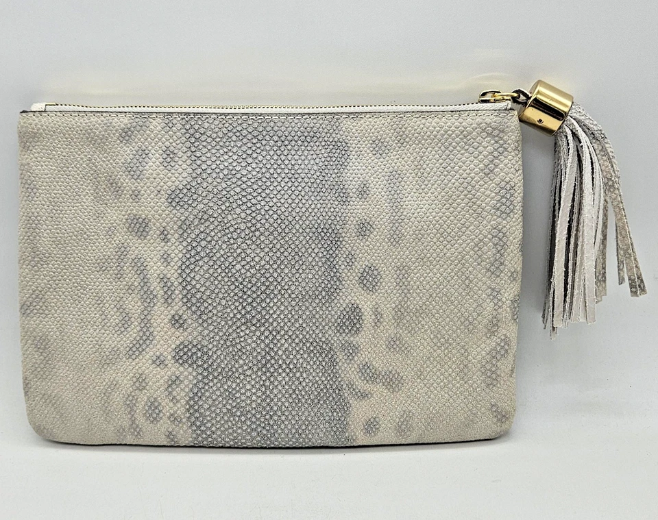 Bolso sin asas GILI para mujer gris blanco serpiente cuero en relieve borla cremallera A274053 Foto 1 de 4
