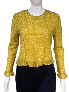 Doen Women's Ruffled Floral Printed Yellow Cotton Blouse Crop Tunic Top Size S - Picture 1 of 14