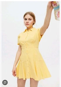 Urban Outfitters Uo Noyack camicia mini abito giallo maniche corte a strati media - Foto 1 di 9