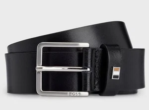 HUGO BOSS ITALIAN-LEATHER BELT WITH SIGNATURE-STRIPE KEEPER Size 95 CM - Picture 1 of 2