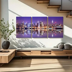 Arte de pared de edificios y horizontes con vista nocturna 3 piezas lienzo sin marco/enmarcado - Imagen 1 de 9
