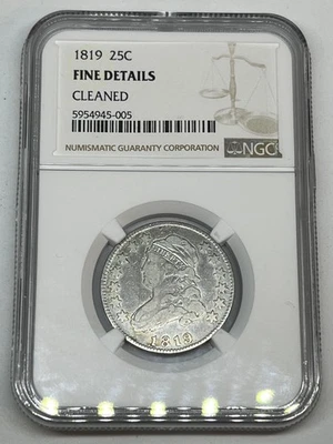 Cuarto busto tapado Philadelphia 1819 P 25C - moneda graduada NGC detalles finos limpio Foto 1 de 4