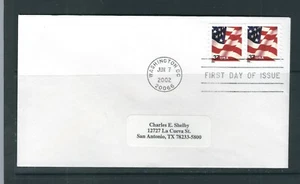US 2002 issue / Flag . Self Adhesive Coil FDC . Pair , No Cachet - Picture 1 of 1