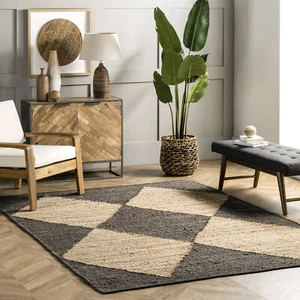 nuLOOM Pandora Diamond Jute Area Rug in Black Global Inspired Geometric Design - Picture 1 of 7