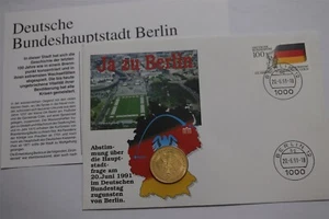 🧭 🇩🇪 GERMANY 2 MARK 1990 J GOLD PLATED COIN COVER BERLIN B62 #130 - Picture 1 of 5