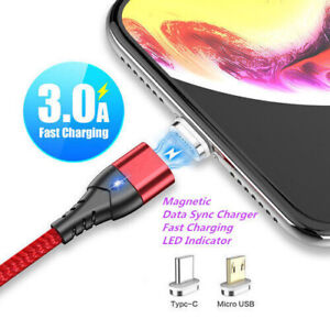 3 in 1 Magnetic Fast Charging USB Cable Charger 3A Phone Type-C Micro USB