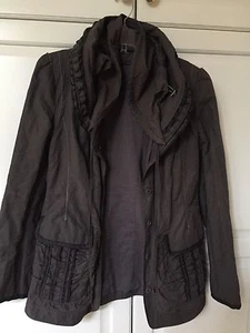 ELIE TAHARI Gray Metallic Bias Stitched Racer Jacket S Snap Closure Hidden Hood - Picture 1 of 10