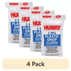 (4 pack) Husky Plastic Drop Cloth, 2 Mil, 9 Ft x 12 Ft, Clear - Picture 1 of 7