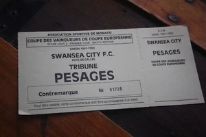 TICKET )) ASM MONACO V SWANSEA CITY FC - 1991/92 C2 European Cup - Picture 1 of 1