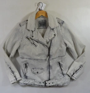 Damen 90er Vintage LEVIS Acid Denim Sherpa Jacke Größe S Small 8-10 Biker Mantel - Bild 1 von 24