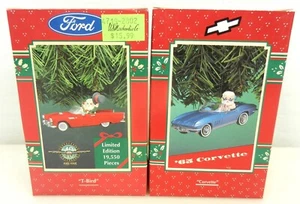 ENESCO TREASURY X-MAS ORNAMENTS T-BIRD #128821 & '65 CORVETTE #128856 NIB T290C - Picture 1 of 5