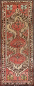 Vintage Geometric Ardebil Red/ Ivory Runner Rug 3x10 Wool Hand-knotted Carpet - Afbeelding 1 van 24