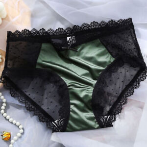 1/5 Pack Lot Womens Vintage Lace Sheer Panties Satin Black Underwear Lingeries