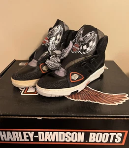 Rare Vintage Harley Davidson New Old Stock Nos HiTop 1980s Mens 7.5 Sneakers Blk - Picture 1 of 12
