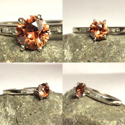 Anillo de gemas de circón natural de oro blanco macizo y diamantes de 19 quilates Tw Foto 1 de 4