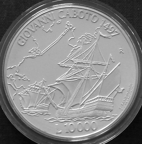 San Marino 10000 lire Silver Proof 1997 Ships & Explorers Giovanni Caboto KM#371 Cover