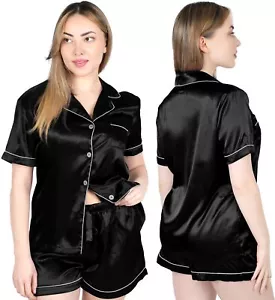 Women's Silk Satin Pajamas Set Button Down Top and Shorts 2 Piece Sleepwear L... - Picture 1 of 6