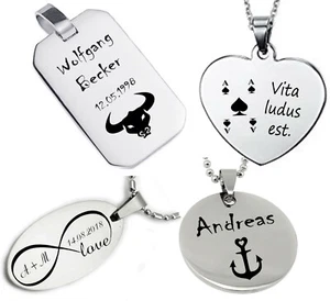 Massiv ID Anhänger in 4 Formen Dog Tag + Gravur nach Wunsch + Kette Edelstahl - Picture 1 of 6