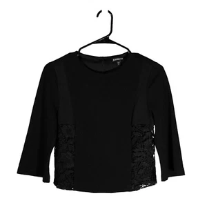 Express Women's Blouse Black Floral Lace Cut Out Cropped Top XS Party Club Y2K - Picture 1 of 10