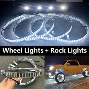 4pcs Underbody Rock Lights +15.5'' Quad Row White LED Wheel Lights Kit for Truck - Foto 1 di 10