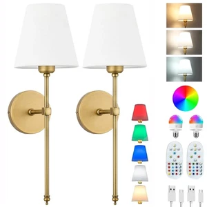 2x Battery Operated Wireless Wall Lights Wall Sconces RGB Dimmable LED Wall Lamp - Picture 1 of 24
