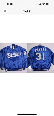 Chaqueta de bombardero de satén Mike Piazza de los Dodgers de Los Ángeles de colección años 90 DeLong grande Foto 1 de 4
