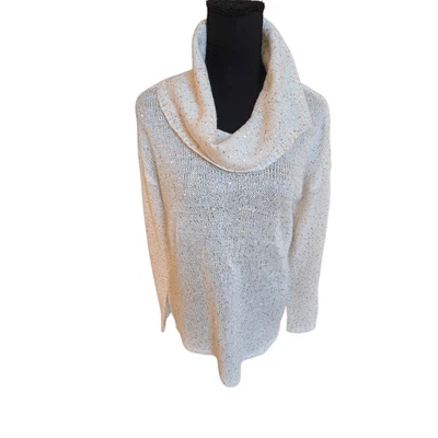 Alex Marie Womens Cowl Neck Sequined Long Sleeve Pullover Sweater Cream Medium - Image 1 of 4