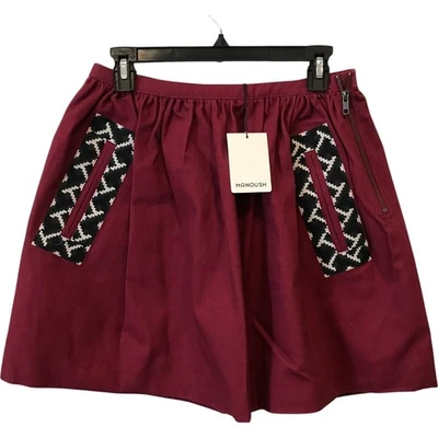 $385 Manoush Minifalda Mujer FR 40 Borgoña Jupe Lona Bolsillos Cremallera Lateral Nueva con Etiquetas Foto 1 de 4