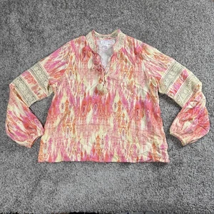 Stella Parker Womens Top Large Ikat Boho Peasant Fairy Tassel Crochet Lace Prep - Picture 1 of 8