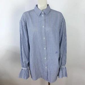 Emporio Armani EUR 50 Flared Button Long Sleeve Striped Shirt Blue MINT HRJ - Picture 1 of 18