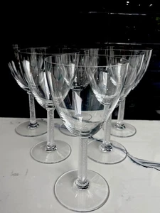 SET 6 LALIQUE Crystal Glass PHALSBOURG Large Water Glasses Frosted Stem ART DECO - Picture 1 of 5
