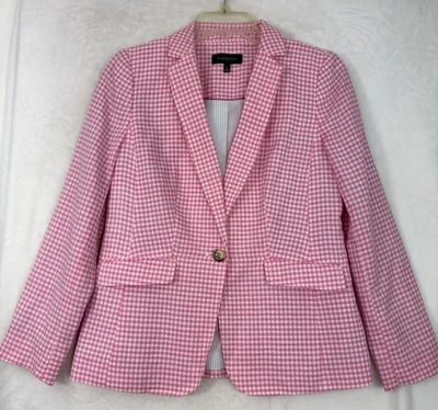 Talbots Jacket 4 Blazer Pink Gingham Linen Blend Womens  - Image 1 of 4
