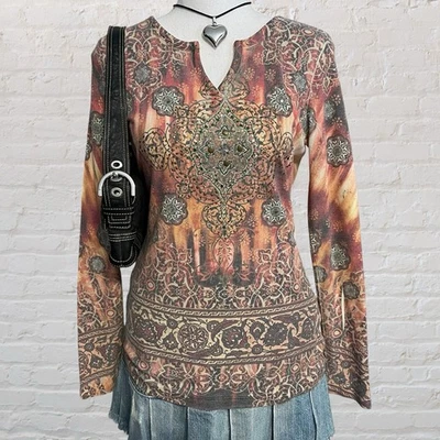 Top grunge boho y2k S mandala estrás tachonado hippie hada acanalado multicolor Foto 1 de 4