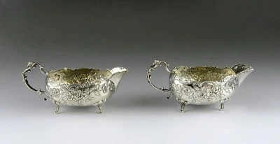 Encantador Par Plata Hanau Salsa Alemana Barcos Cesta Flores Diseño Querubín Foto 1 de 4