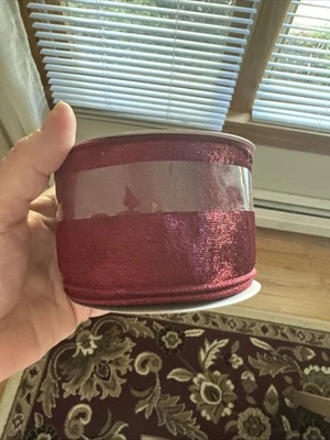 Place And Time Holiday Ribbon 2 1/2” X 6.6 Yds  Wired Edge Velvet Burgundy - Image 1 of 4