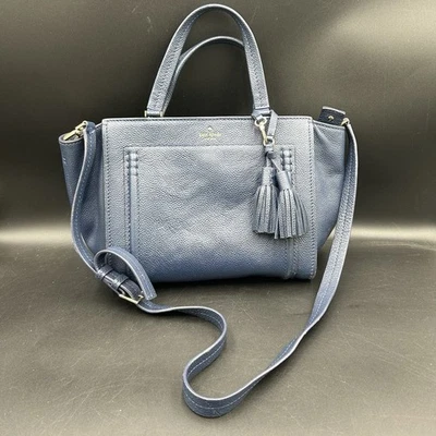 Kate Spade Blue Leather Satchel Crossbody Bag Tassels Pebbled Tote Purse - Image 1 of 4
