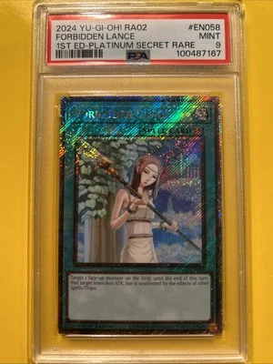 YuGiOh FORBIDDEN LANCE #RA02-EN058🔥PSA 9🔥1st EDITION-2024 PLATINUM SECRET RARE - Image 1 of 4