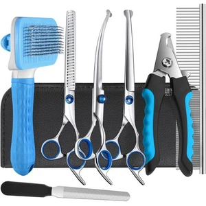 Dog Grooming Scissors Set Include Dog Slicker Brush, Pet Nail Clippers, Safet... - Picture 1 of 7